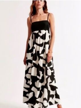 Abercrombie Black and White Baby doll Floral Maxi Dress